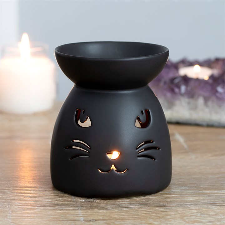 Queimador de óleo com recorte de gato preto